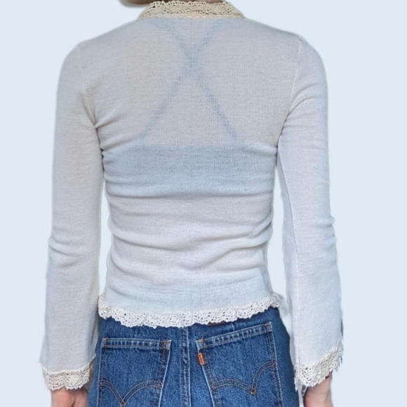 Vintage 70's Crotchet Trim Long Sleeve Blouse - Picture 2 of 5